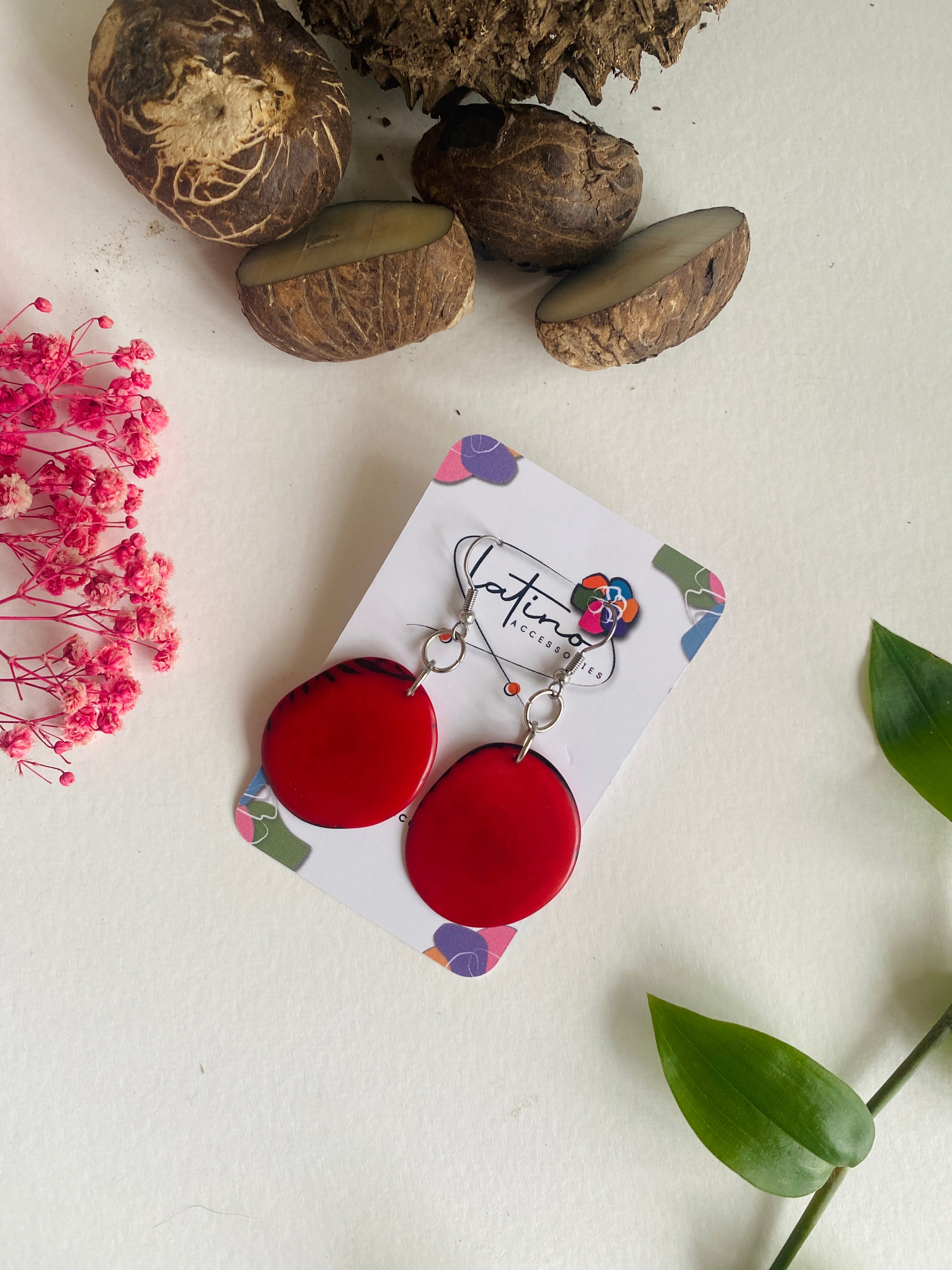 Tagua Earring - Red